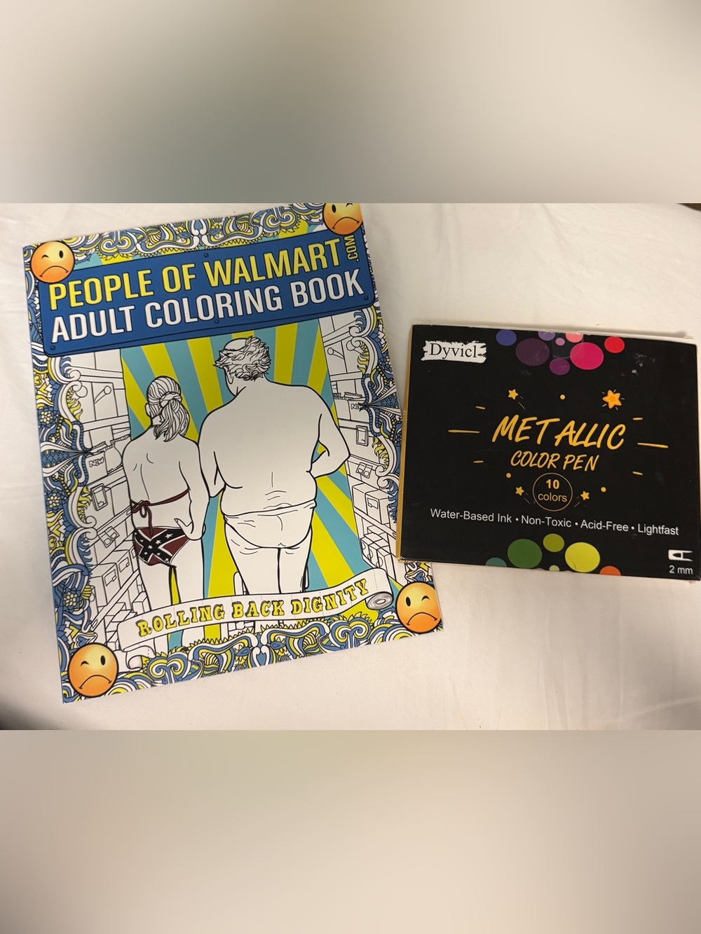 Adult coloring book with metallic color pen set
